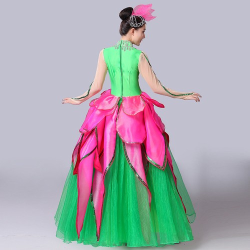 Women's petals flamenco dresses ballroom spanish bull dance opening chorus singer stage performance big skirts dress